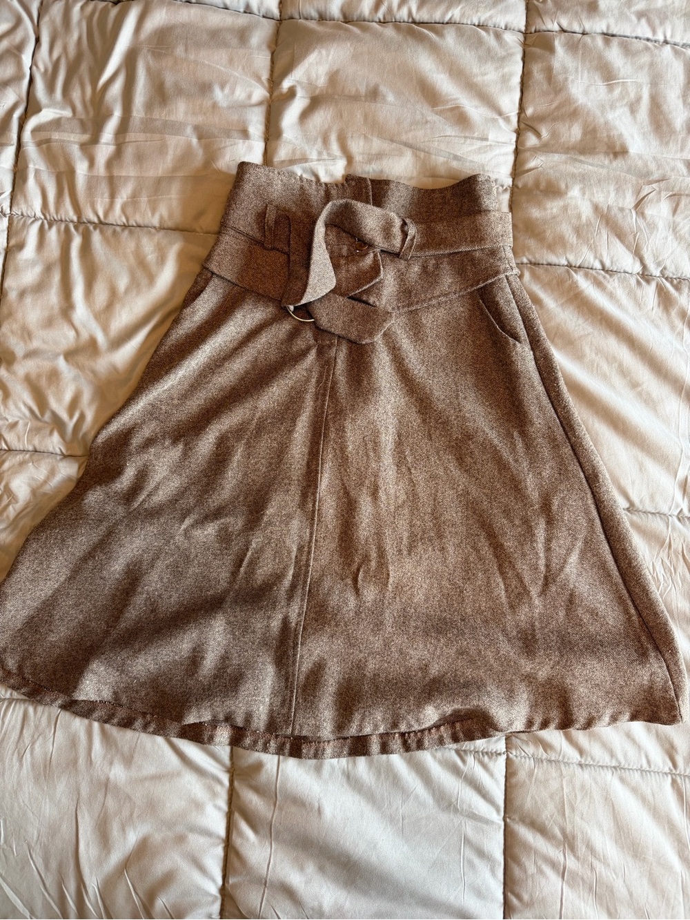 Brown Midi Skirt with Waist Tie